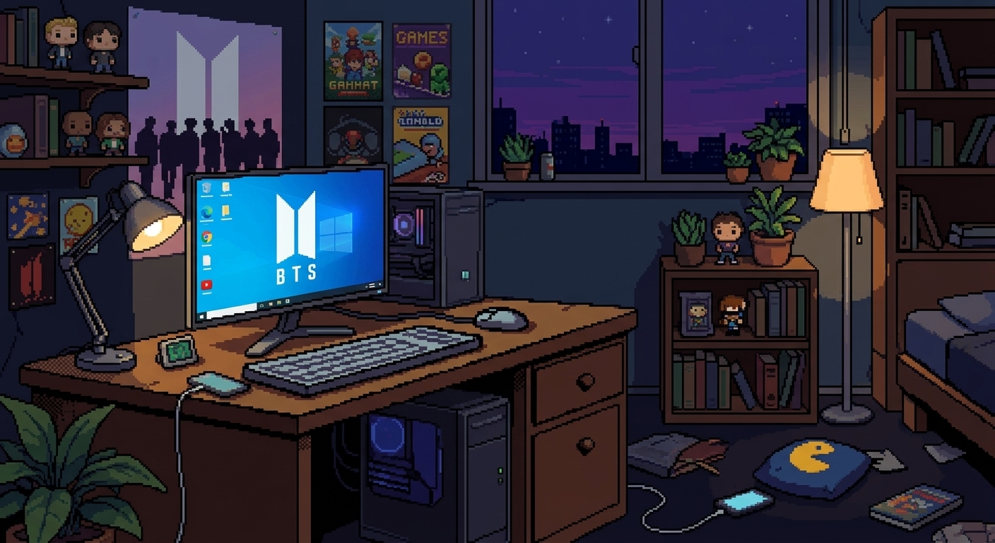 Cuarto con la computadora encendida, de noche